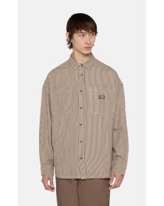 DICKIES MEN'S HICKORY LS SHIRT  - MUSHROOM