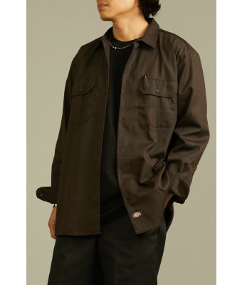 DICKIES MEN'S DICKIES LONG SLEEVE WORK SHIRT - DARK BROWN