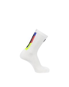 SALOMON SOCKS PULSE RACE FLAG CREW - WHITE/FIERY R